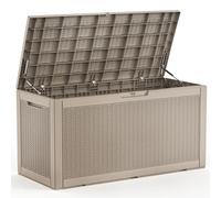 PatioZen 100 Gallon Deck Box,Resin Outdoor Storage Box with Lockable for Patio Furniture, Pool Toys, Garden Tools Waterproof Outside Storage Box, Light Brown