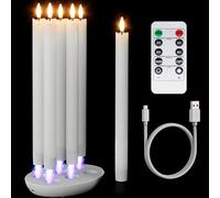 Patiphan Rechargeable Flameless Taper Candles with Charging Station, 6 Pcs Real Wax LED Taper Candles Flickering with Remote&Timer, 3D Flame Candlesticks for Home Wedding Christmas Decor (White)