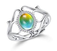 PATISORNA 925 Sterling Silver Mood Rings for Women Victorian Style Oval Solitaire Ring Temperature-Control Rings Trinity Celtic Knot Color Change Stacking Rings Cubic Zirconia Gift Jewelry for Her…