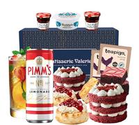 Patisserie Valerie Afternoon Tea & Pimm’s Hamper - Luxury British Tea Gift Set with Red Velvet Cake, Strawberry Brownies, Scones, Clotted Cream & Pimm’s