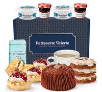 Patisserie Valerie Classic Cream Tea Hamper for 2 With Loose Tea - Afternoon Tea Gift Set with Fresh Scones, Handmade Cakes, Jam, Clotted Cream & Tea - Food Hamper for Birthdays - Handmade in the UK