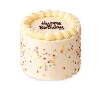 Patisserie Valerie Personalised White Celebration Birthday Cake, Serves 14 | Vanilla sponge, Raspberry jam, Whipped cream filling, Funfetti finish, Optional dark chocolate message piped directly on top