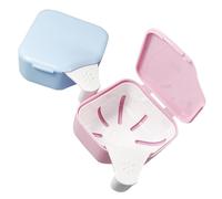 PATKAW 2pcs Plastic Denture Box with Strainer Basket for Soaking and Cleaning False Teeth, Prevents Accidental Handling Damage, Portable Denture Cleaning Case Suitable for Traveling
