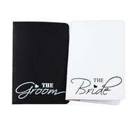 PATKAW 2pcs Pu Leather Passport Holder Set for Couples, Portable Design with Groom and Bride Words, Easy to Carry Travel Passport Pouch for Travel Use and Organising Documents