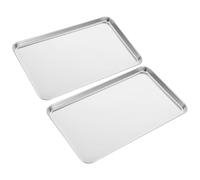 PATKAW 2pcs Stainless Steel Baking Pans Set with Draining Water and Oil Filter Features, Silver Rectangular Flat Bottom Oven Tray for Kitchen and Restaurant Bakeware