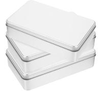 PATKAW 3Pcs Metal Tinplate Storage Boxes with Lids, Compact Small Square Candy Containers 7.48 X 4.72 X 1.88 Inches for Kitchen and Wedding Use