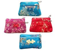 PATKAW 4pcs Silk Zipper Coin Purse Set, Brocade Silk Storage Bags with Dual Zippers, Portable Change Pockets for Travel and Daily Carry, Random Pattern Random Color