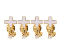 PATKAW 4pcs Vintage Gold Plated Religious Christian Cross Lapel Pins with Praying Hands Enamel Brooches for Men Women Prayer Activities and Daily Faith Wear