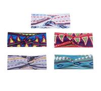 PATKAW 5pcs Bohemian Moisture Wicking Headbands for Workout and Cycling, Comfortable Elastic Polyester Sweatbands Hair Wraps, Assorted Colour Sports Hair Accessories