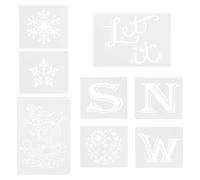 PATKAW 8pcs Reusable DIY Christmas Stencil Template with Hollow Snowflake Letter Design, Plastic Material, Good Flexibility for Clothing and Craft Drawing Projects