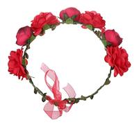 PATKAW Artificial Rose Wedding Hair Headband for Brides Floral Wreath Hair Accessory in Red Cloth and Rope Easy to Put for Weddings and Photography