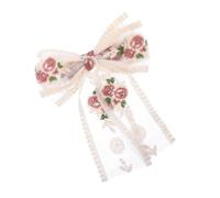 PATKAW Elegant Embroidered Hair Clip with Beige Cloth Ribbon, Unique Chinese Style Charm and Classic Design, for Beach Wedding or Seaside Vacation Hair Decoration
