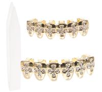 PATKAW Graduation Period Golden Copper Grill Teeth Set, Sturdy and Not Easy to Deform Decorative Teeth Jewelry for Halloween Costumes and Videos with Hip Hop Style