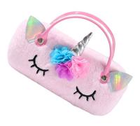 PATKAW Handheld Plush Unicorn Glasses Case Lightweight Foldable Portable Eyewear Storage Handle for Boys and Pink Protective Bag