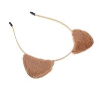 PATKAW Khaki Plush Cat Ears Headband Cute Adorable Plush Design Keeps Hair Dry Gentle on Head Makeup Application Daily Use for Women