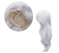 PATKAW Long Curly Cosplay Wig for Women Synthetic High Temperature Fiber Silver Grey Hairpiece Comfortable for Daily Wear Natural Looking Stylish Design for Dancing Party