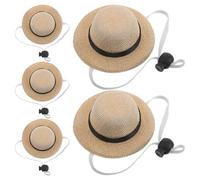 PATKAW Mini Straw Hats 5pcs with Adjustable Elastic Strap and Lock Buckle Lightweight Linen and Eva Material Sun Protection Design for Pets for Small Dogs and Chickens during Summer Fun