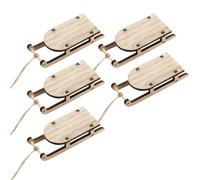 PATKAW Miniature Wood Sleigh Ornaments with Multi-Elements Design and Fine Workmanship 5pcs Beige Wooden Sleighs for Christmas Festival Tabletop Decoration for Home, Office and Fancy