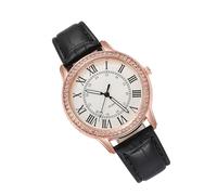 PATKAW Quartz Watch Digital Scale Black Imitation Leather Strap Fashionable with Diamond Accents Comfortable Alloy Case, Stylish Wrist Watch for Women for Everyday Wear