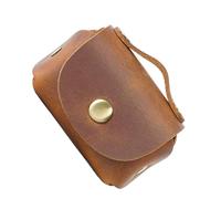 PATKAW Retro Style Brown Leather Key Storage Bag with Smooth Surface and Data Line Protection, Portable Car Key Holder and Coin Purse for Everyday Use