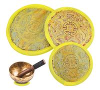 PATKAW Tibetan Singing Bowl Cushions Multipurpose Coaster and Teapot Mat Yellow 3 Pcs with Embroidery Pattern, Cotton Cloth Sound Bowl Mats for Meditation and Zen