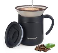 patmoseal Insulated Coffee Mug with Paperless Filter, 2-in-1 Pour Over Coffee Maker 350ml/12oz (Black)