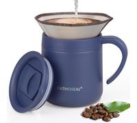 patmoseal Insulated Coffee Mug with Paperless Filter, 2-in-1 Pour Over Coffee Maker 350ml/12oz (Navy Blue)