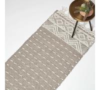 HOMESCAPES Beige & Natural Handwoven Kilim Rug Carpet Runner for Hallway 66 x 200 cm Traditional Textured Geometric ‘Patna’ Wool & Cotton Rug with Tassels