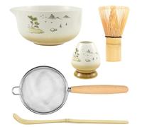 PATNFR 5Pcs Matcha Tea Set Complete Japanese Tea Starter Making Kit for y with Whisk Holder, Strainer, Scoop, Whisk and Bowl Ceramic Matcha Making Kit for Beginners and Lovers