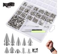 PATNFR 600Pcs Punk Spikes and Studs Kit Zinc Alloy Silver Cone Spike and Stud Rivet Kit 9 Size Metal Leather Tree Spike Assortment Kits Clothing Stud Décor Kits for Clothing Jacket Shoes Wallet