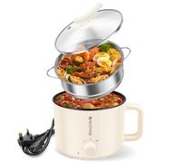 PATNFR Electric Hot Pot with Steamer 1.8 L Round Portable Non-Stick Mini 2 Mode Electric Pot with Dual Power Control Overheat Boil Dry Protection for Noodles Porridge Ramen Steak (Double Layer)