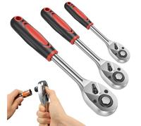 PATNFR Extendable Ratchet Socket Wrench 24 Tooth Precision Ratcheting Handle Reverse Design Rustproof Wrench 1/4 Inch 3/8 Inch 1/2'' for Nuts Bolts Installation and Repair(3Pcs)