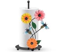 PATNFR Sunflower Paper Towel Holder, Kitchen Roll Holder Free Standing Black Iron Roll Paper Towel Stand Nonslip Bottom for Kitchen Countertop Garden Yard (Bee)