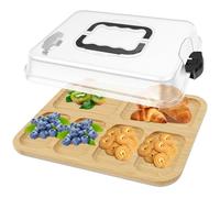 PATNFR Wood Charcuterie Board with 6 Compartments and Clear Lid Categorized Storage Cheese Board with Handle Travel Portable Charcuterie Platter Kitchen Serving Platter for Party Picnic