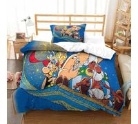 PATO FLIGHT 2 Pcs Asterix Anime Duvet Cover, Bedding Linen Set, 3D Printed Microfiber Comforter Cover with Zipper Closure, Quilt Cover Pillowcases for Kids And Adults Single（135x200cm）