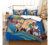 PATO FLIGHT 3D Digital Print Asterix Anime Bedding Sets with Pillowcases Duvet Cover Sets Soft Microfiber 3 Pcs Quilt Cover with Zipper Closure for Kids Teen Man Single（140x200cm）