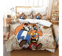 PATO FLIGHT Asterix Anime Bedding Set for Girls Boys Adults Comforter Cover Duvet Microfiber Cover Room Decor 3D Bedspread Cover 3Pcs with Pillow Sham Zipper Closure Double(200x200cm)