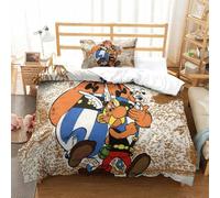 PATO FLIGHT Asterix Anime Comforter Covers 3D Print for Teens And Adults Quilt Cover Duvet Cover Soft Microfiber Bedding Set with Zipper Closure with Pillow Cases 2 Pieces Single(135x200cm)