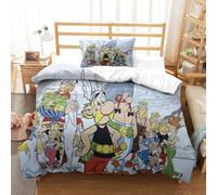 PATO FLIGHT Asterix Anime Duvet Cover, 3D Printed Bedding Set, with Pillowcases And Zipper, Microfiber Quilt Cover 2 Pieces for Girls Boys Adults Bedroom Décor Single(135x200cm)