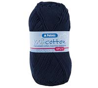 Patons 4 Ply Cotton Knitting Yarn/Crochet Yarn Knitting Wool 100g Balls and 100% Cotton Yarn - 31 Colours in The Range - Colour 1124 - Navy - 2 x 100g Ball