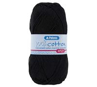 Patons 4 Ply Cotton Knitting Yarn/Crochet Yarn Knitting Wool 100g Balls and 100% Cotton Yarn - 31 Colours in The Range -Colour 1712 - Black - 3 x 100g Ball