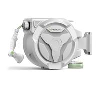 PATOOLIO 30+2m Wall-Mounted Automatic Retractable Garden Hose Reel, Ideal for Home Gardens,Outdoor Cleaning, Patios,Yards,180° Swivel, Self-Locking System,10 Spray Patterns,Car and Pet Washing,Grey