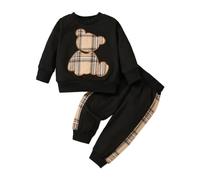 PATPAT Baby Boy Clothes Baby Girl Sweatshirt Pant Sets Newborn Fall Winter Long-sleeve Bear Embroidered Outfit Black 6-9 Months
