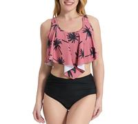PATPAT Family Outfit Bikini Set, Two Piece Hawaiian Tropical Beach Bikini & Swim Trunks, Swimsuit for Mother Daughter, Swimwear Mum & Kids Bikini Briefs, Swimwear for Girls 6-7 Years Pink