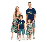 PATPAT Family Partner Look Set - Hawaii Summer Outfit for Mum, Dad, Children - Beach Wear Family - Mother Daughter Dress & Father Son T-Shirt - Matching Outfit Holiday & Photo Shoot, royal, L