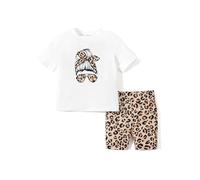 PATPAT Girls Cycling Shorts 2 Pcs Girls Clothing Set Oversized, T-Shirt Short Sleeve Top, Girls School Shirts, Kids Cycling Shorts Outfits, Leggings, Summer Outdoor Holiday Sport Gift 3-12 Years