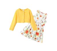 PATPAT Girls Dress and Cardigan Sets 2 PCS Toddler Girl Sleeveless Dress and Long Sleeve Cardigan Set Little Girls Animal Print Dresses, Yellow 3Y, Size 90-98 cm