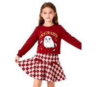 PATPAT Harry Potter Girls' Clothing Set Hogwarts Hedwig Owl Sweatshirt + Checkered Skirt, Red Long-Sleeved Sweater Autumn Winter Clothing Gryffindor Christmas Gifts 6-12 Years