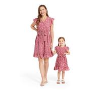 PATPAT Mother-Daughter Dress Set: Polka Dot Flutter Sleeve Dress for Perfectly Matching Family Outfits, for Baby Girls/Girls/Women, Pink / White, 9-12 Months