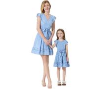 PATPAT Set of Dresses for Mother and Daughter: Polka dot Dress with Flutter Sleeves for The Perfect Family Outfit, Baby Dresses - Girls/Women, 3-4 Years Light Blue